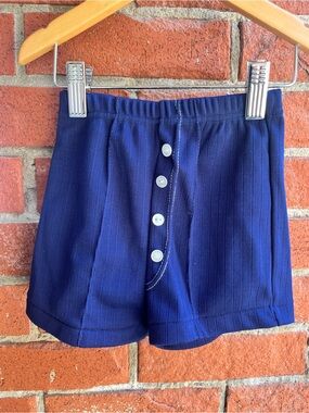 Vintage Kids Pull-On Elastic Waist Navy Blue Shorts with buttons